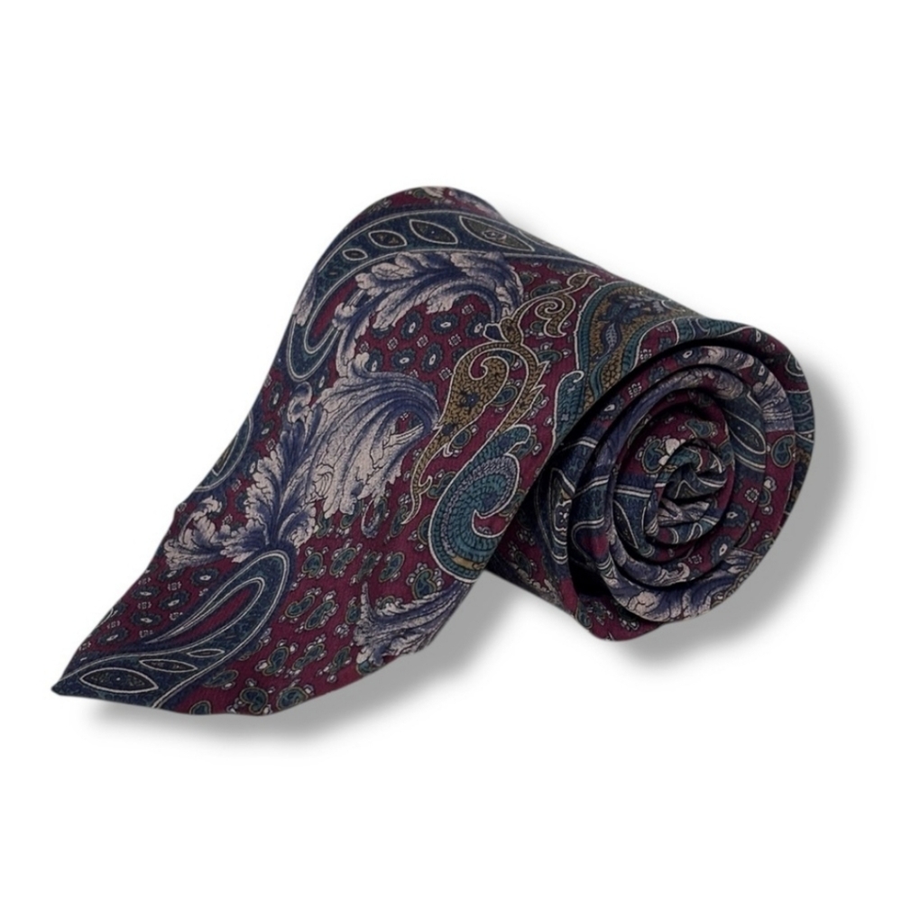 KARL LAGERFIELD Burgundy & Navy Paisley Silk Print Tie